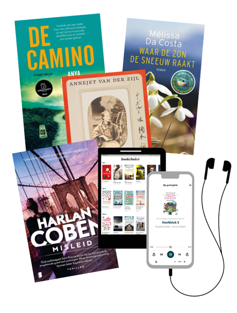 Meerdere boeken en een iphone met een luisterboek erop